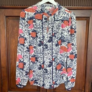 Anthropologie Porridge Peasant Blouse Indian Block Print pullover Keyhole front